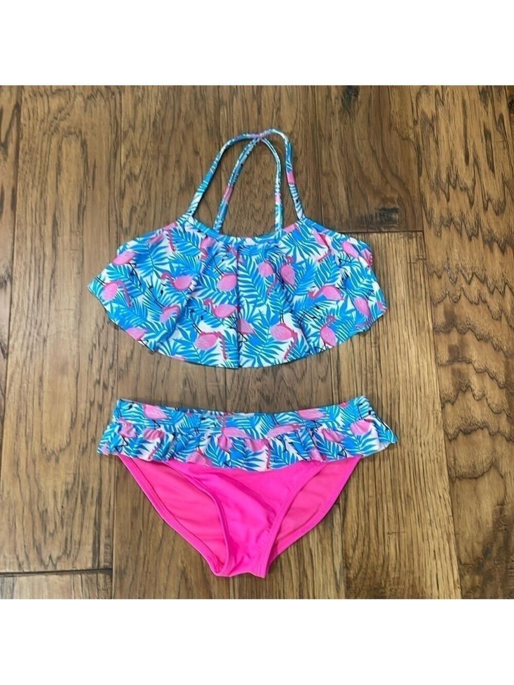 Ikali Girls Pink Flamingo Bikini size 8-9